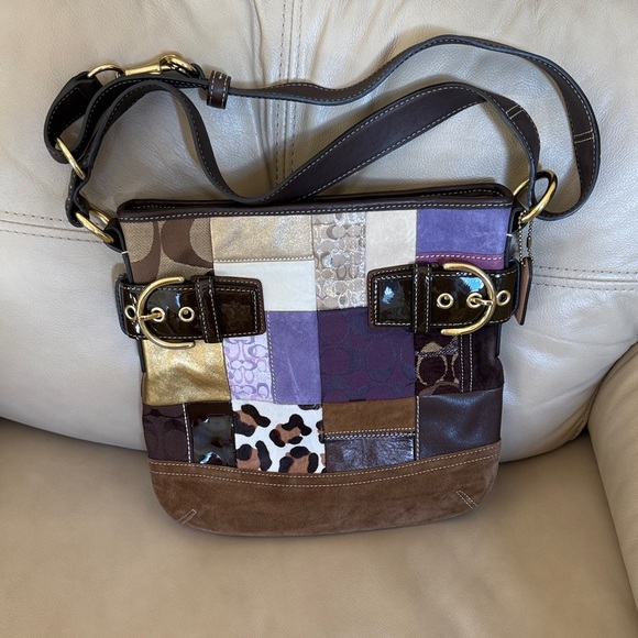 Coach Patchwork Crossbody Bag in Brown and Gold - Picture 2 of 4